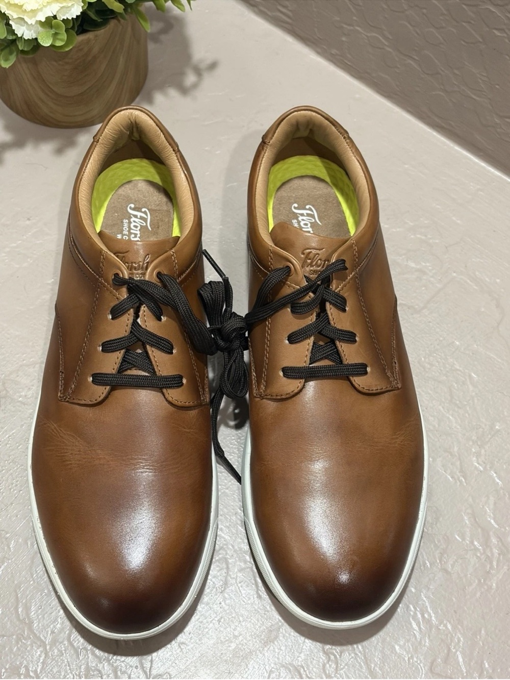 Florsheim Leather Crossover Work Oxford- Steel Toe Shoes ~ Cognac